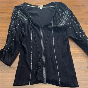 Chico's Black and White Embroidered Blouse